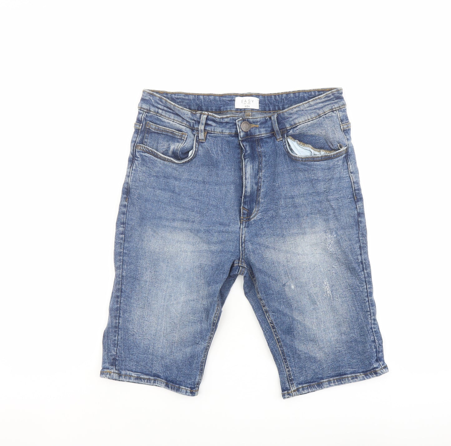 Easy Mens Blue Cotton Chino Shorts Size 34 in L11 in Regular Button