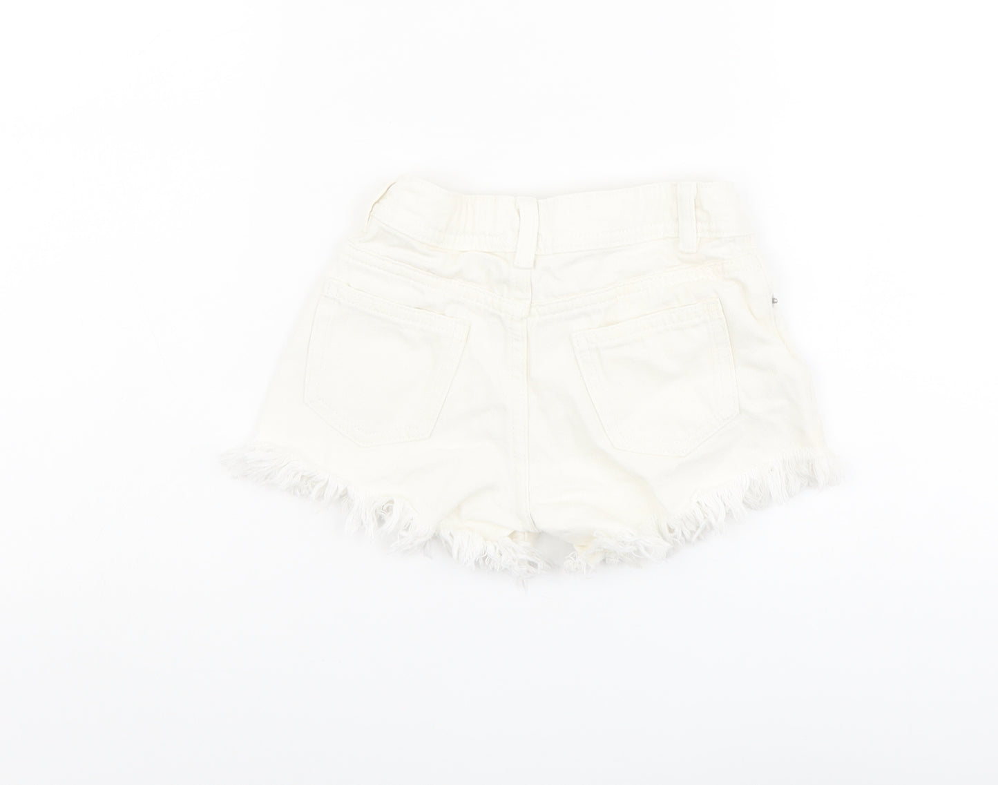 Marks and Spencer Girls Ivory Cotton Cut-Off Shorts Size 6-7 Years Regular Zip - Flower Details