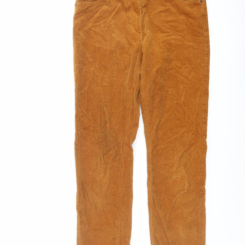 Marks and Spencer Womens Brown Cotton Trousers Size 12 L28 in Regular Button