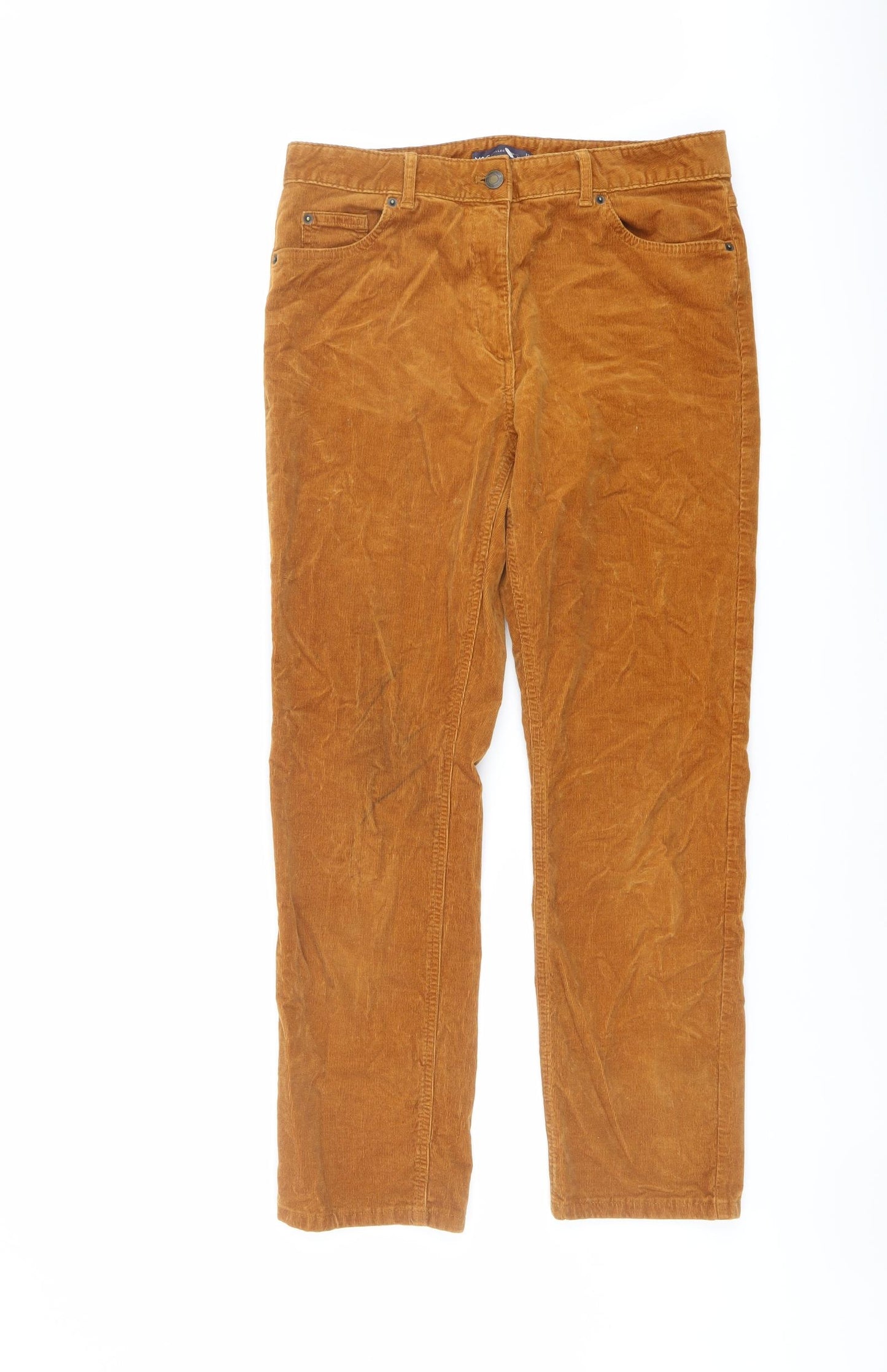 Marks and Spencer Womens Brown Cotton Trousers Size 12 L28 in Regular Button