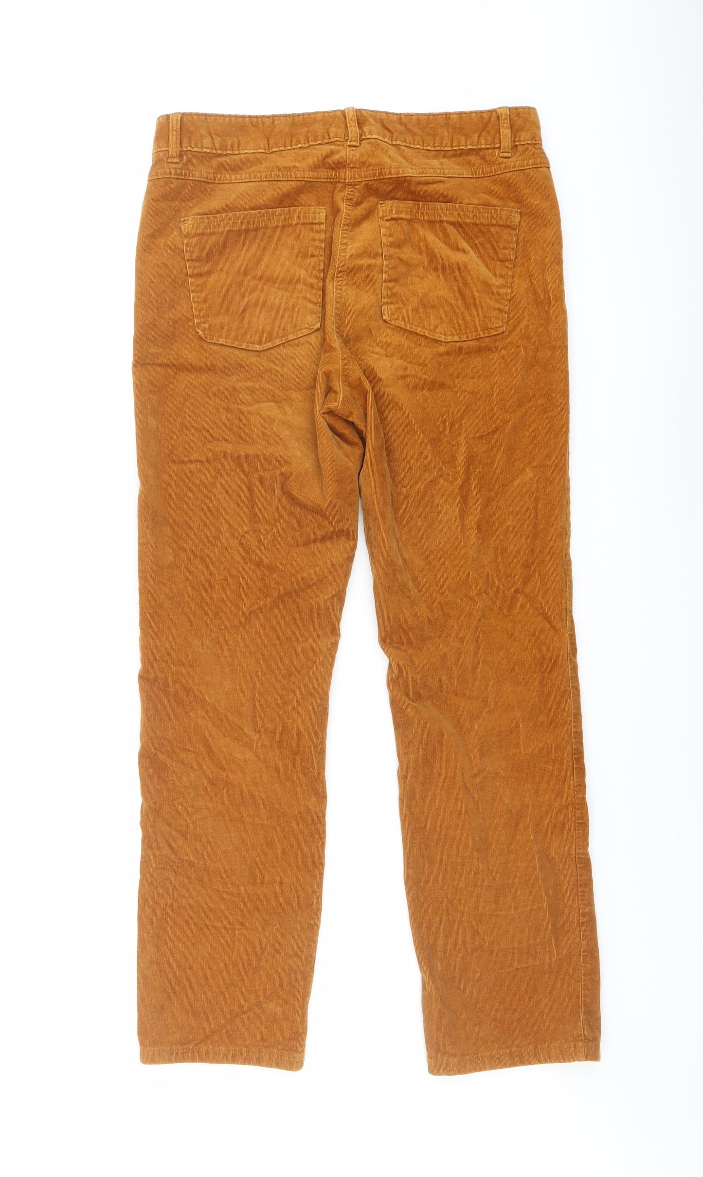Marks and Spencer Womens Brown Cotton Trousers Size 12 L28 in Regular Button