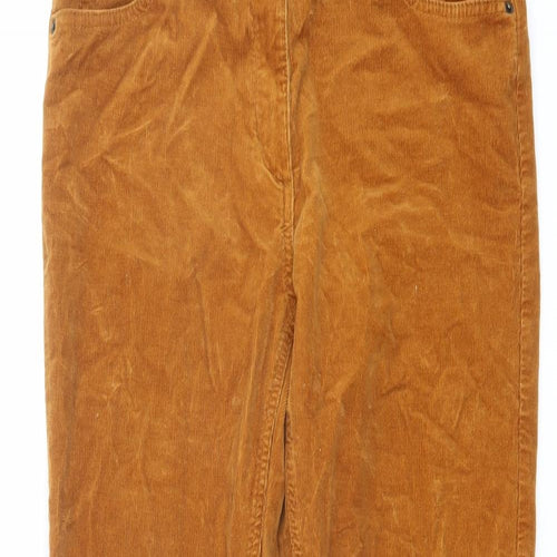 Marks and Spencer Womens Brown Cotton Trousers Size 12 L28 in Regular Button