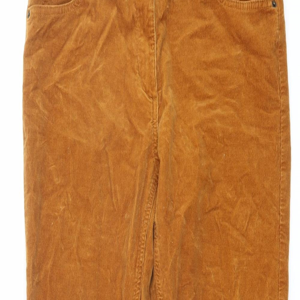 Marks and Spencer Womens Brown Cotton Trousers Size 12 L28 in Regular Button