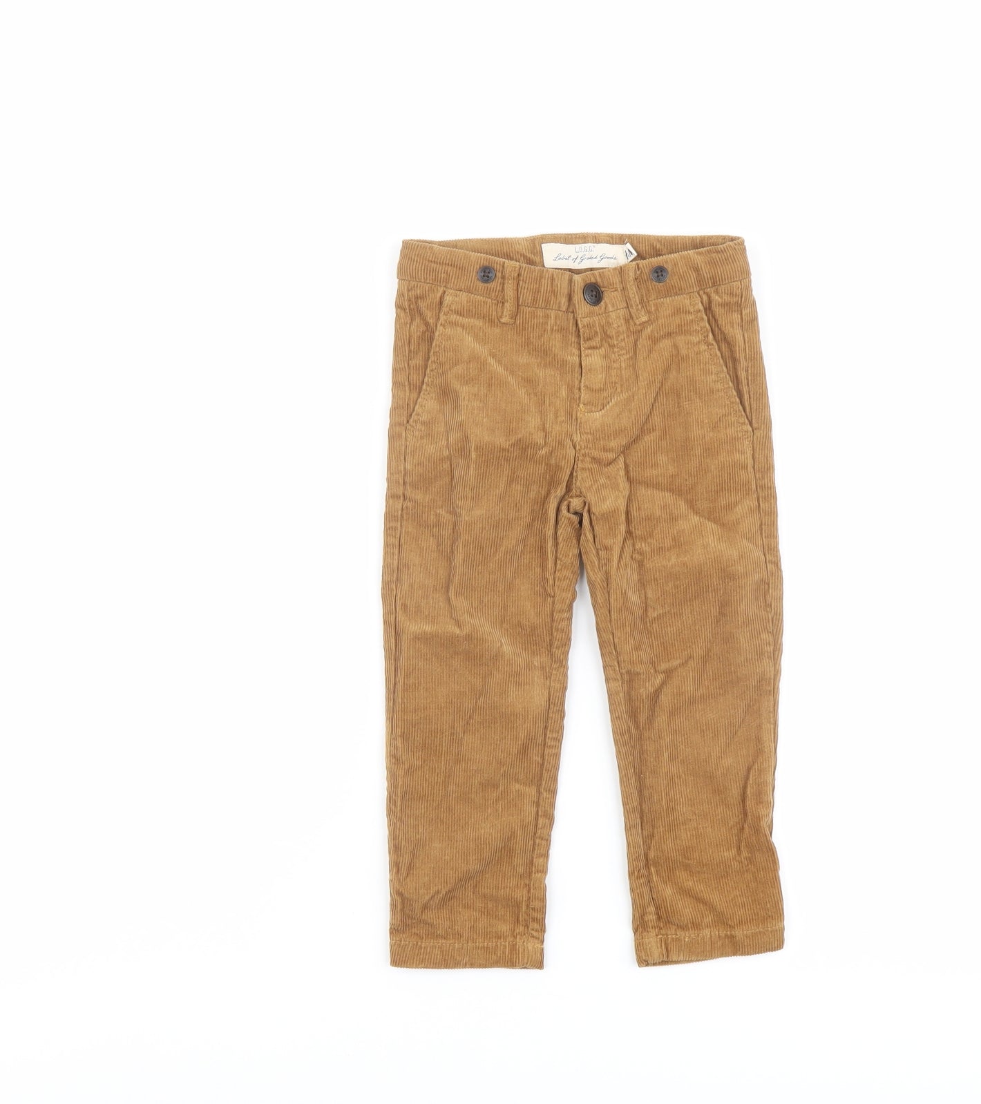 H&M Boys Brown Cotton Carrot Trousers Size 2 Years Regular Button