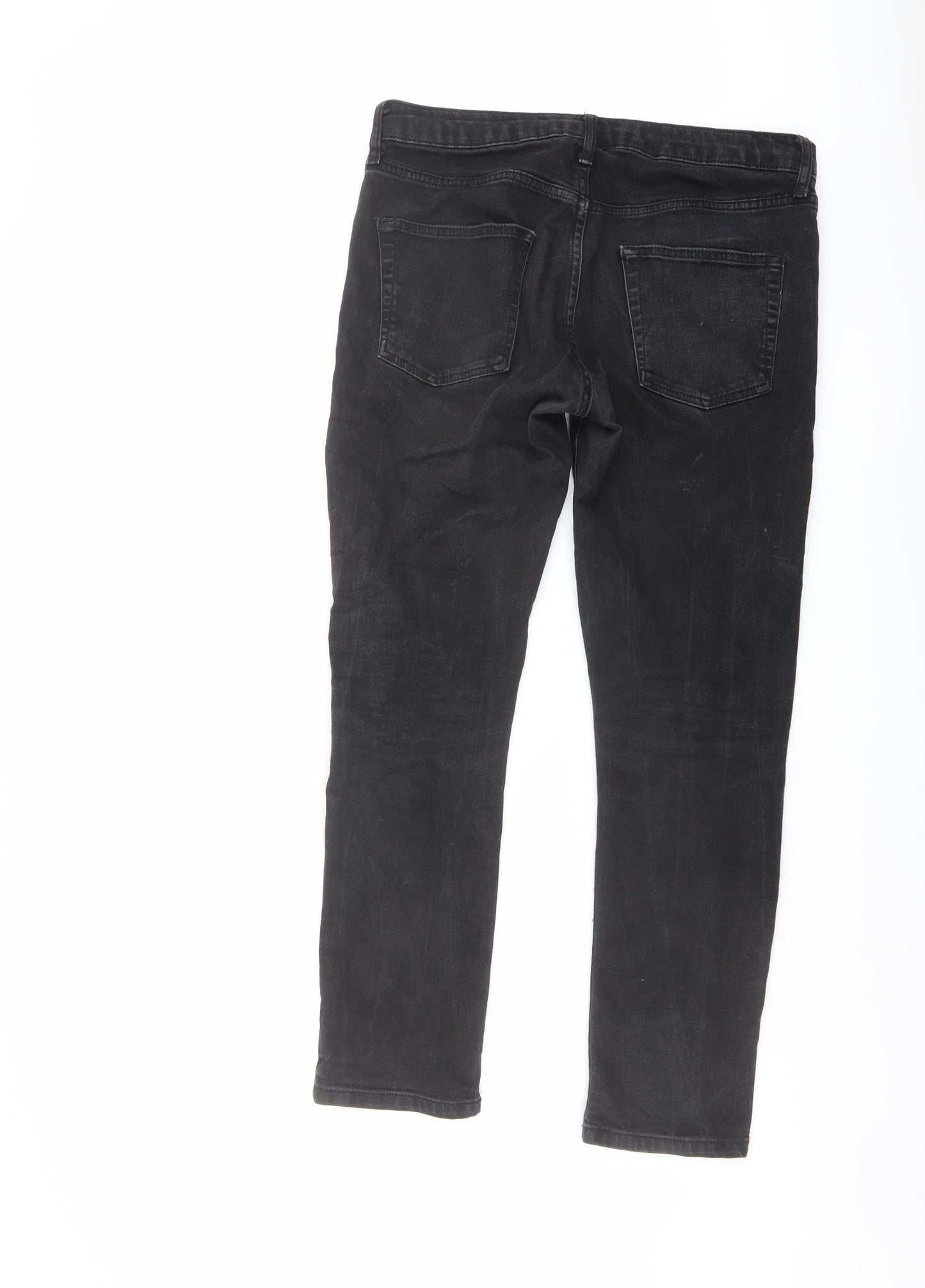 Topman Mens Black Cotton Straight Jeans Size 32 in L30 in Regular Button