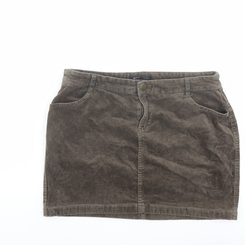 Mango Womens Brown Cotton A-Line Skirt Size 12 Button