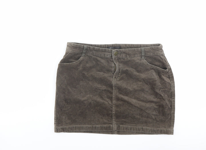 Mango Womens Brown Cotton A-Line Skirt Size 12 Button