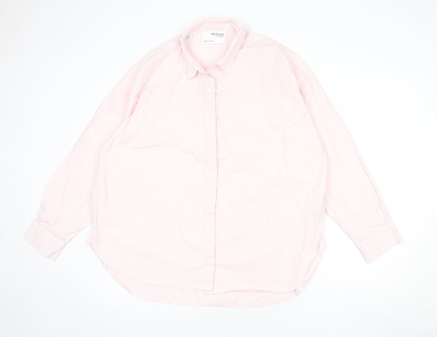 Selected Femme Womens Pink 100% Cotton Basic Button-Up Size 14 Collared