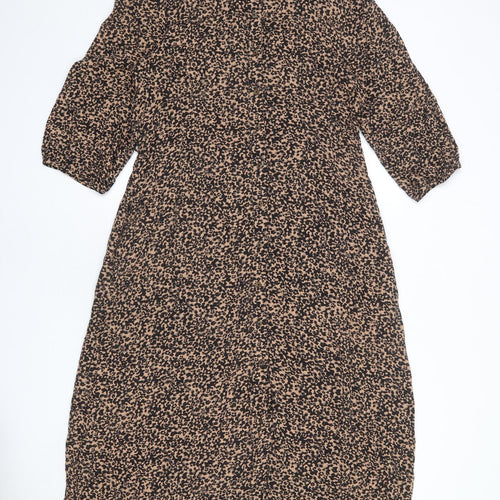 NEXT Womens Beige Animal Print Viscose Maxi Size 12 Collared Button