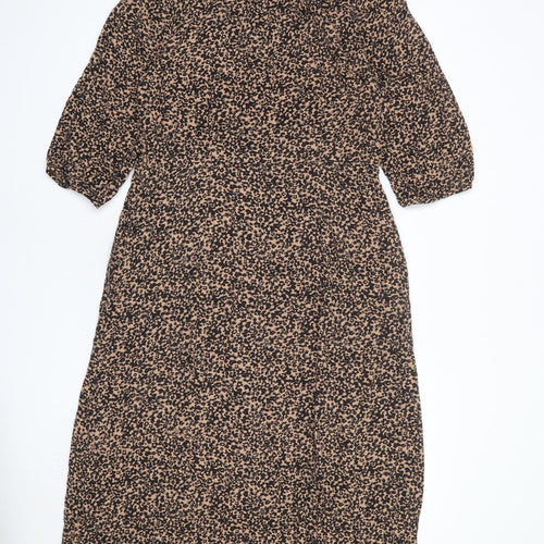 NEXT Womens Beige Animal Print Viscose Maxi Size 12 Collared Button