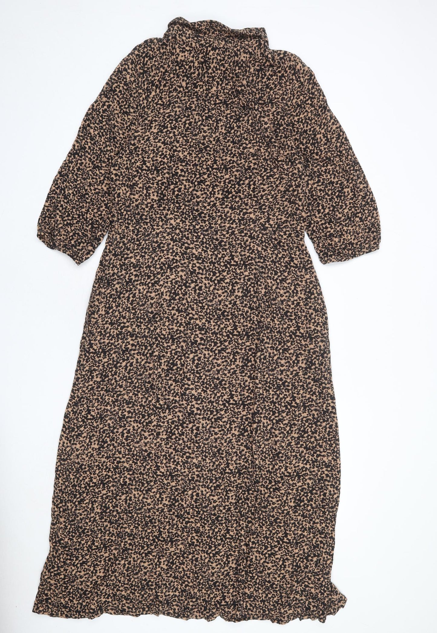 NEXT Womens Beige Animal Print Viscose Maxi Size 12 Collared Button