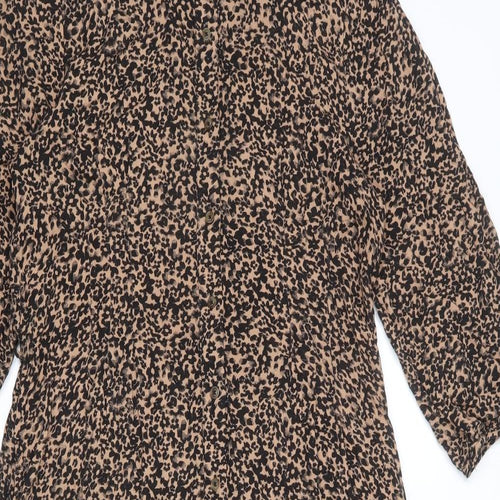 NEXT Womens Beige Animal Print Viscose Maxi Size 12 Collared Button
