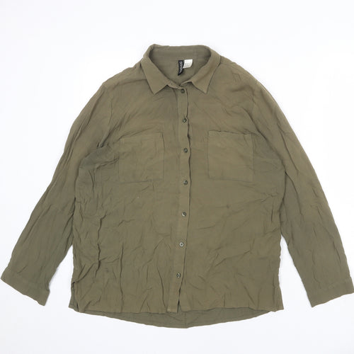 Divided by H&M Womens Green Viscose Basic Button-Up Size 12 Collared