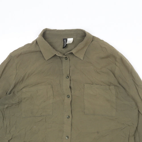 Divided by H&M Womens Green Viscose Basic Button-Up Size 12 Collared