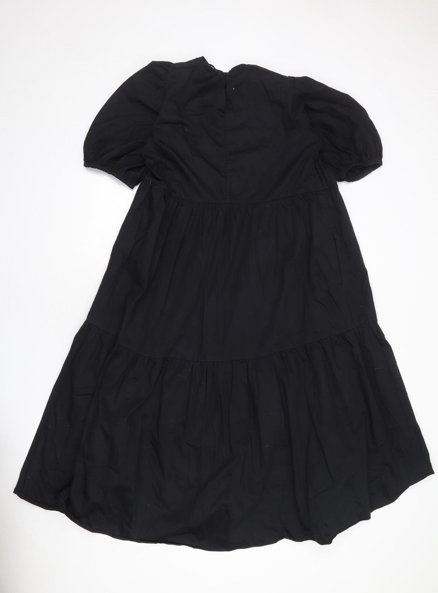 Zara Womens Black 100% Cotton T-Shirt Dress Size L Crew Neck Button - Tiered