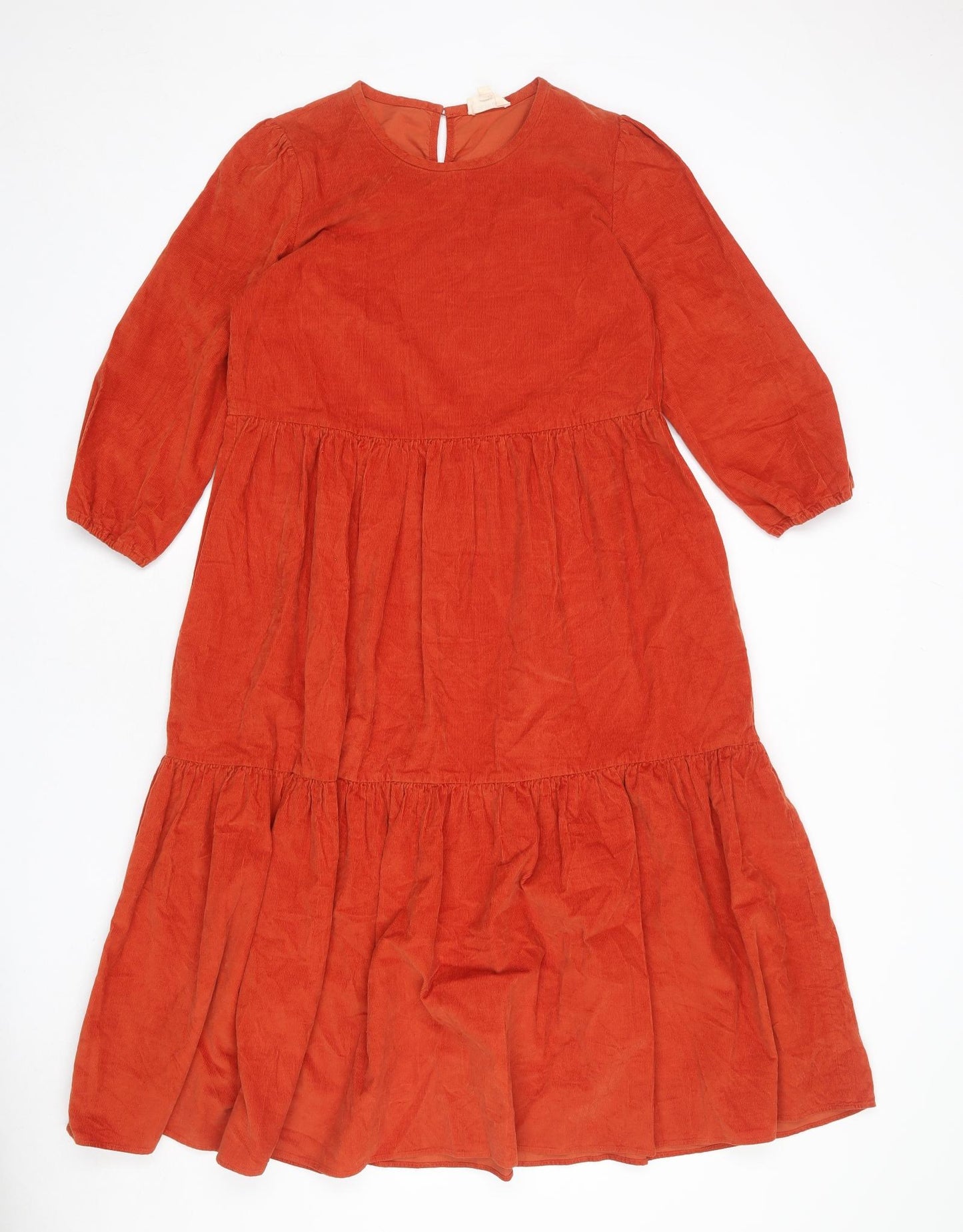 Justine Tabak Womens Orange 100% Cotton A-Line Size S Round Neck Button - Tiered
