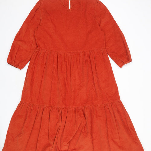 Justine Tabak Womens Orange 100% Cotton A-Line Size S Round Neck Button - Tiered