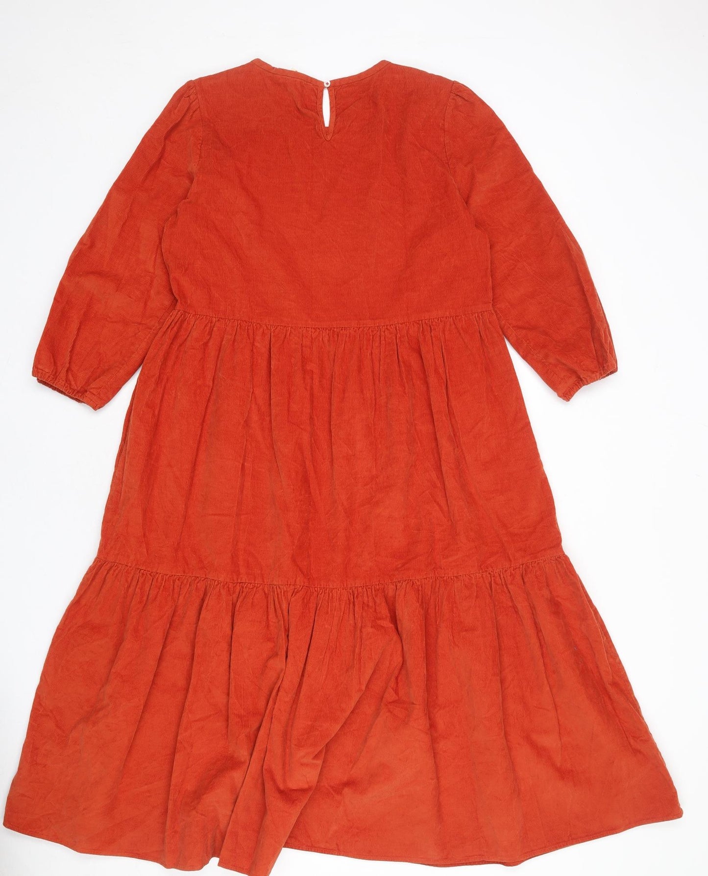 Justine Tabak Womens Orange 100% Cotton A-Line Size S Round Neck Button - Tiered