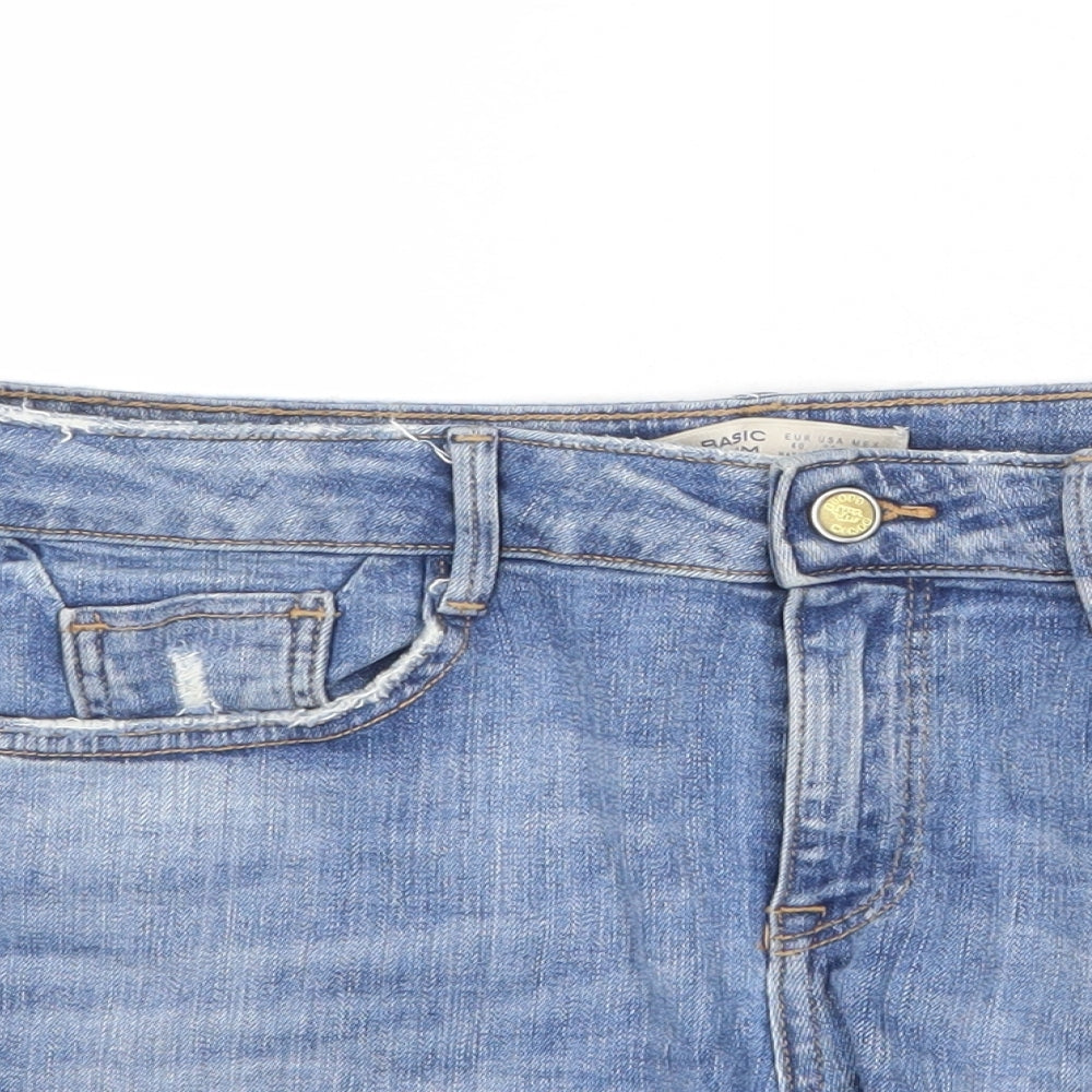 Zara Womens Blue Cotton Cut-Off Shorts Size 12 L4 in Regular Zip - Distressed Denim