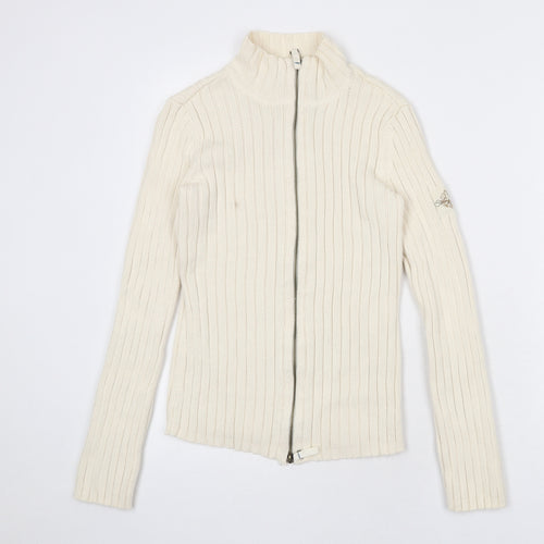 DKNY Womens Beige High Neck Cotton Full Zip Jumper Size M
