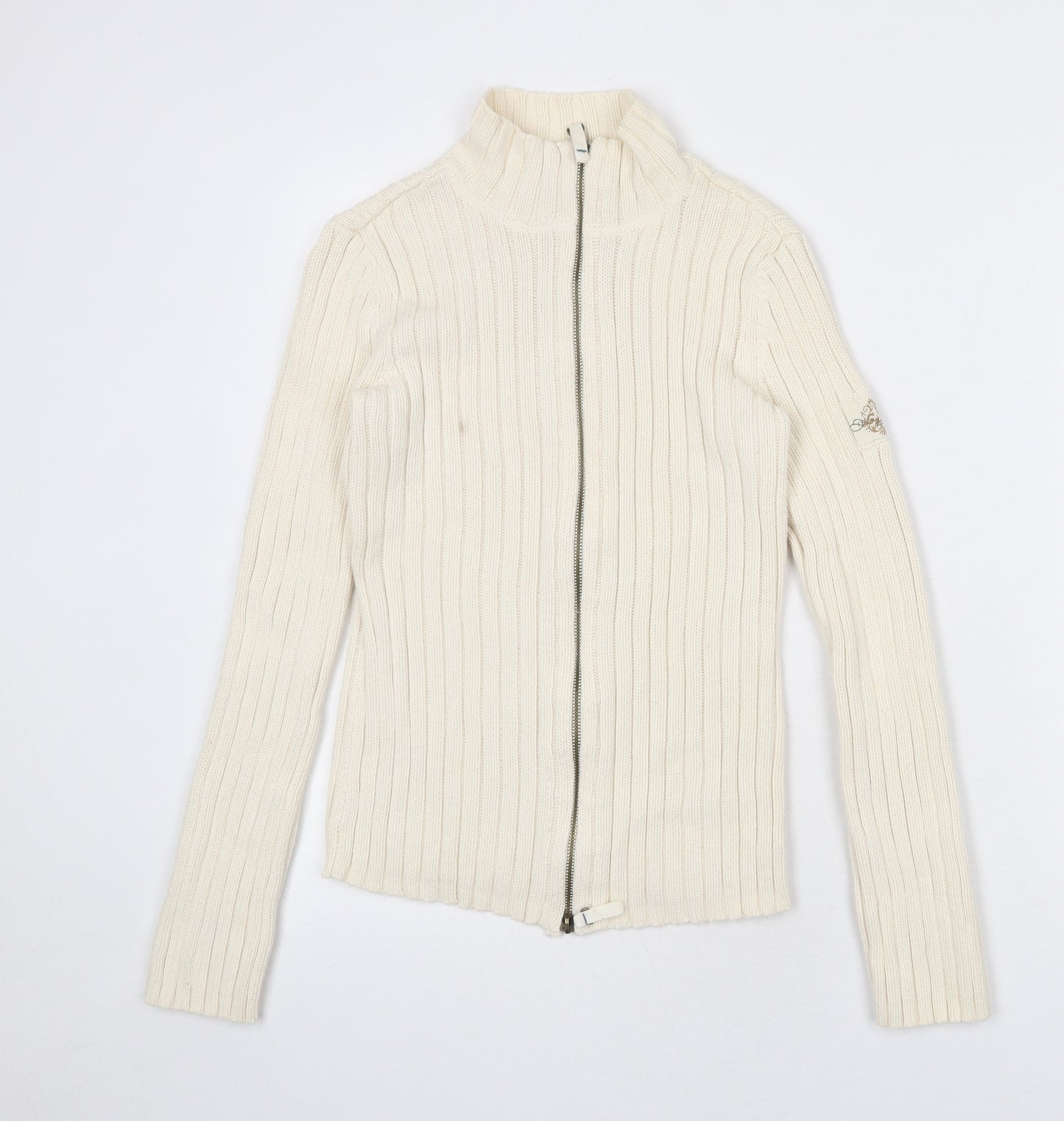 DKNY Womens Beige High Neck Cotton Full Zip Jumper Size M