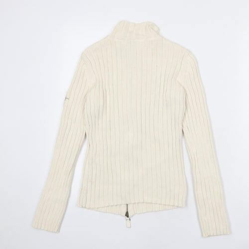 DKNY Womens Beige High Neck Cotton Full Zip Jumper Size M