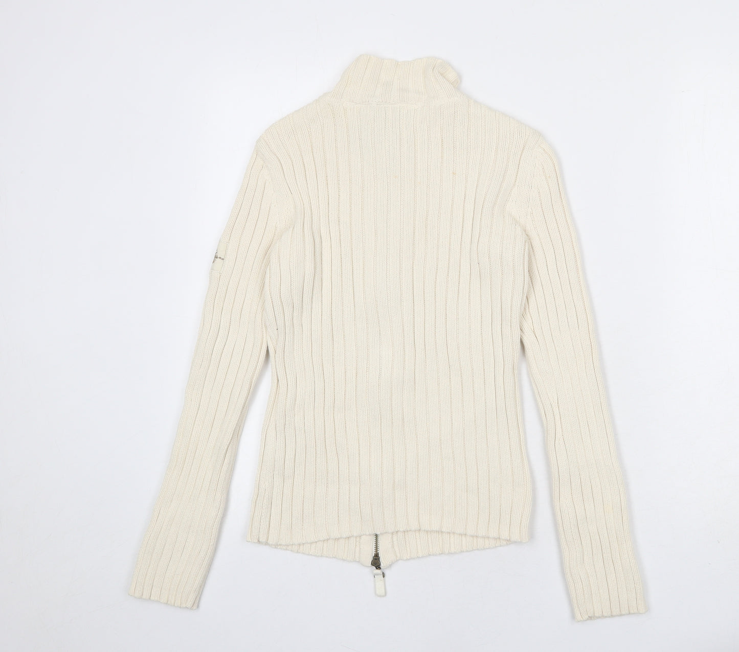 DKNY Womens Beige High Neck Cotton Full Zip Jumper Size M