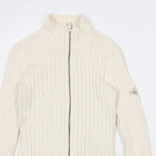 DKNY Womens Beige High Neck Cotton Full Zip Jumper Size M