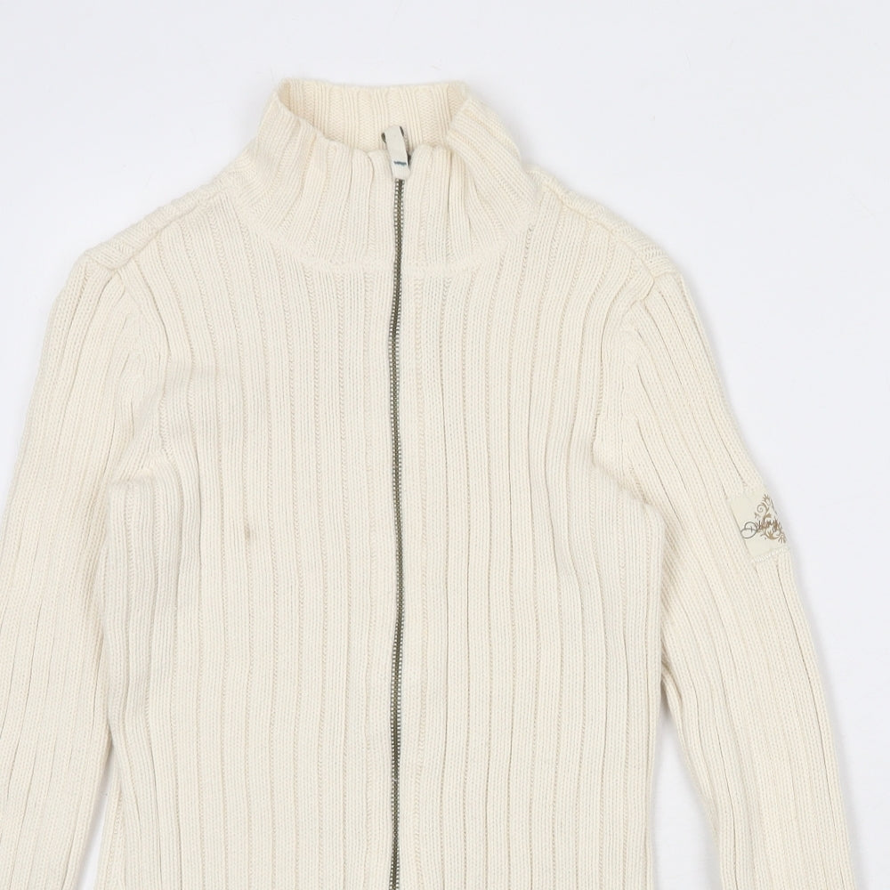 DKNY Womens Beige High Neck Cotton Full Zip Jumper Size M