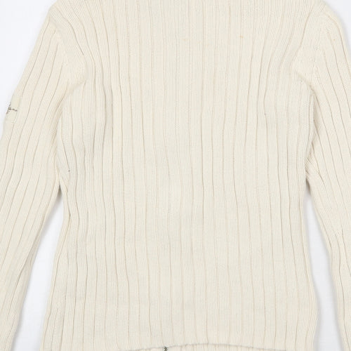 DKNY Womens Beige High Neck Cotton Full Zip Jumper Size M