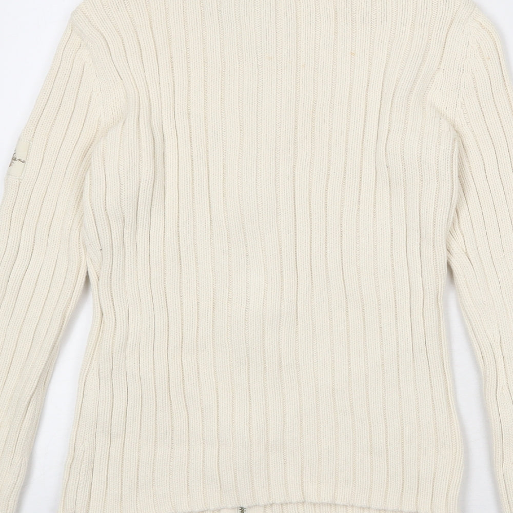 DKNY Womens Beige High Neck Cotton Full Zip Jumper Size M