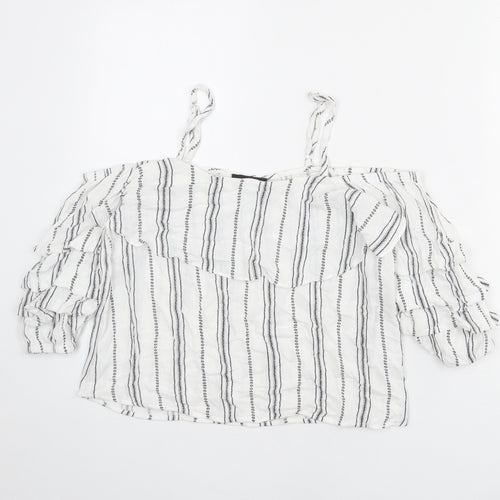 New Look Womens White Striped Viscose Basic Blouse Size 10 Off the Shoulder