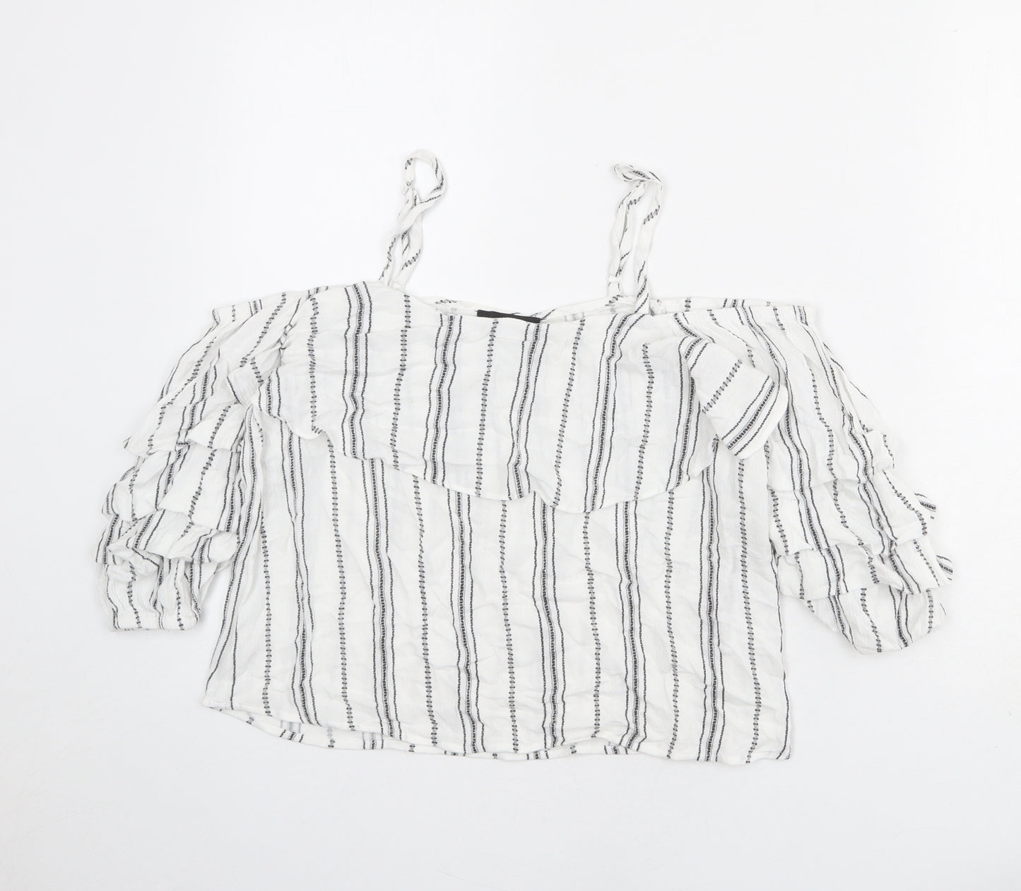 New Look Womens White Striped Viscose Basic Blouse Size 10 Off the Shoulder