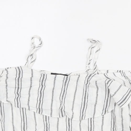 New Look Womens White Striped Viscose Basic Blouse Size 10 Off the Shoulder