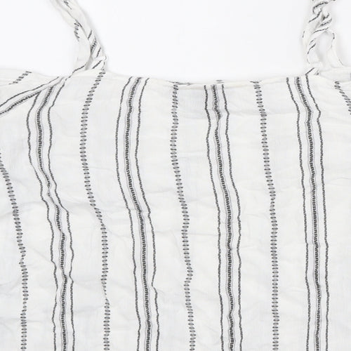 New Look Womens White Striped Viscose Basic Blouse Size 10 Off the Shoulder