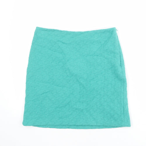 Marks and Spencer Womens Green Geometric Wool A-Line Skirt Size 8 Zip