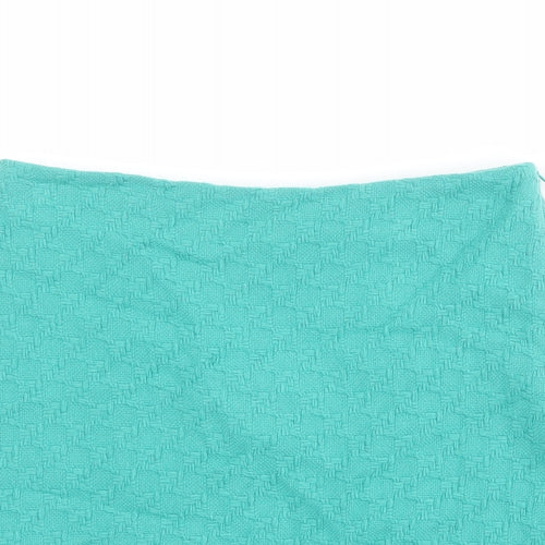 Marks and Spencer Womens Green Geometric Wool A-Line Skirt Size 8 Zip