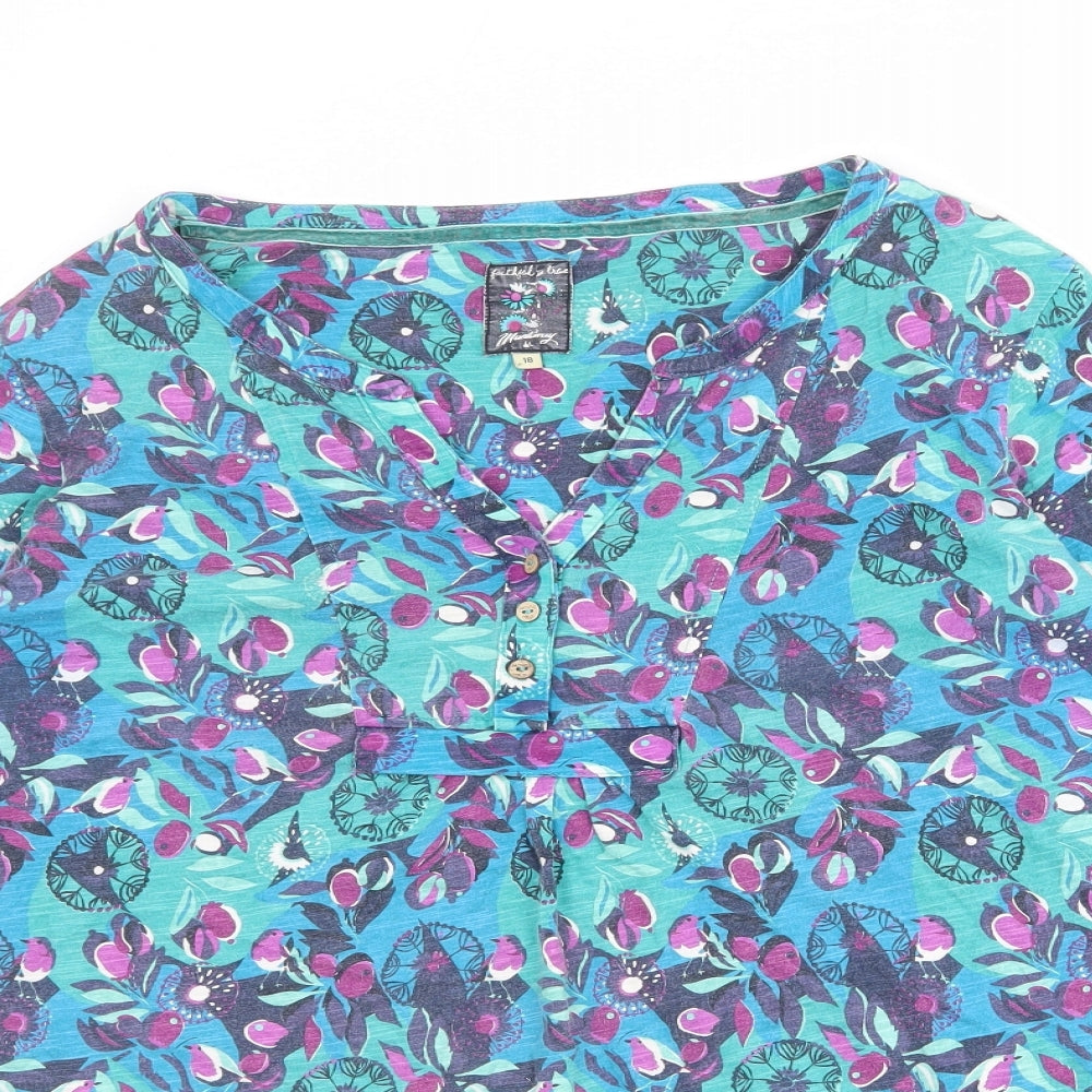 MANTARAY PRODUCTS Womens Multicoloured Geometric 100% Cotton Basic Blouse Size 18 V-Neck