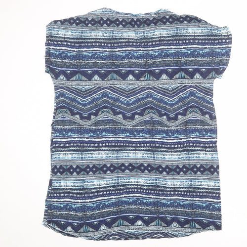 Monsoon Womens Blue Geometric Viscose T-Shirt Dress Size L Boat Neck Pullover