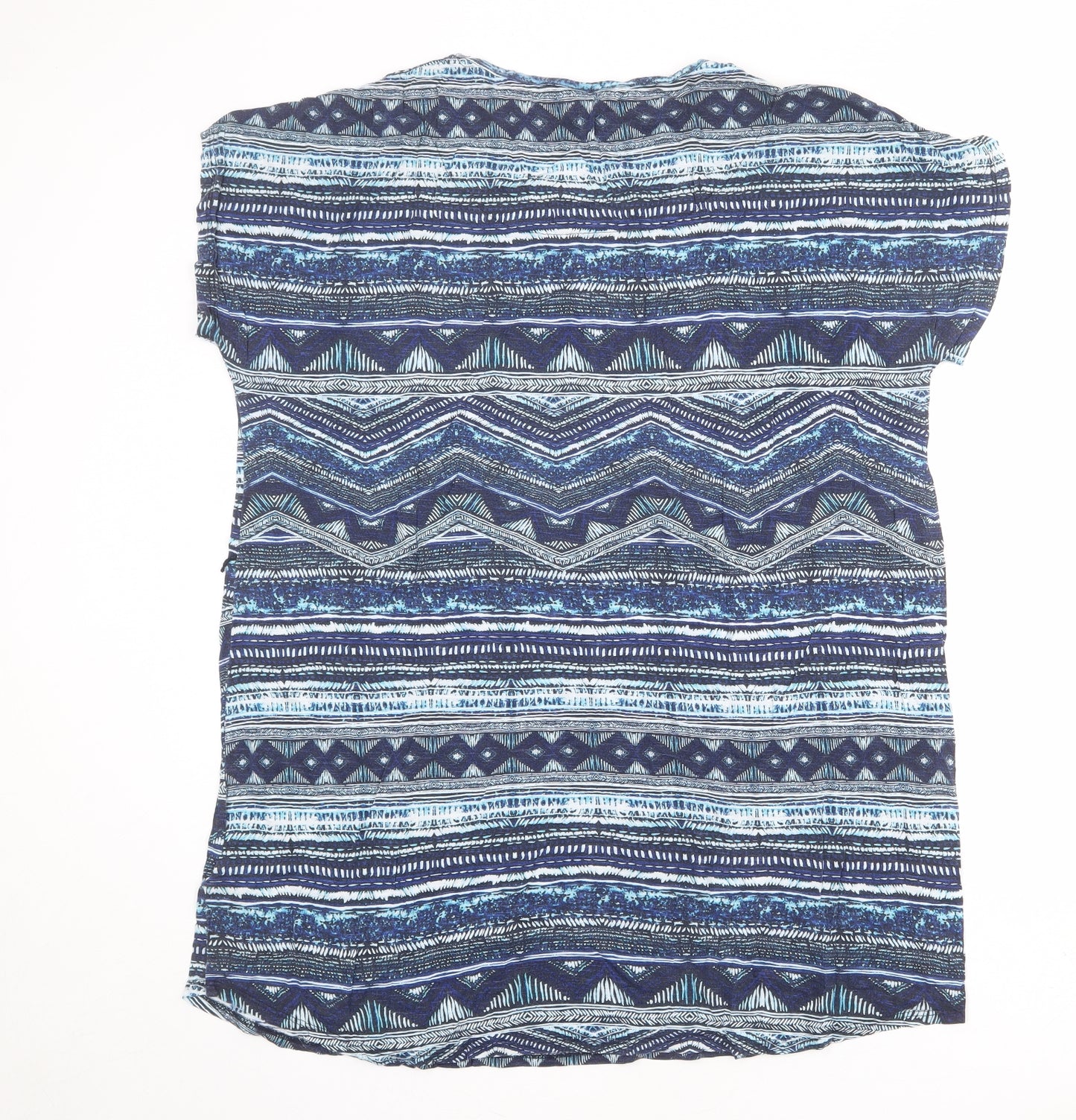 Monsoon Womens Blue Geometric Viscose T-Shirt Dress Size L Boat Neck Pullover