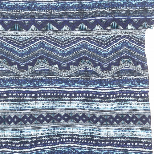 Monsoon Womens Blue Geometric Viscose T-Shirt Dress Size L Boat Neck Pullover