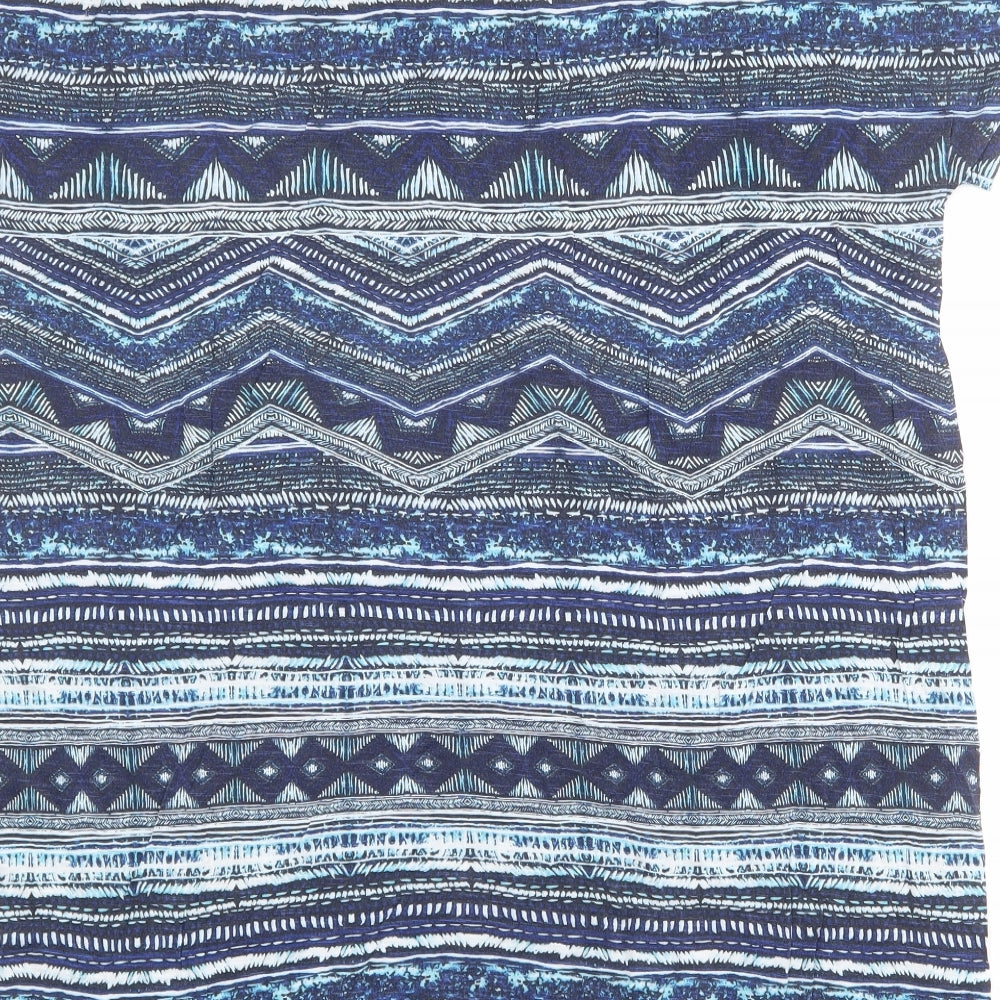 Monsoon Womens Blue Geometric Viscose T-Shirt Dress Size L Boat Neck Pullover