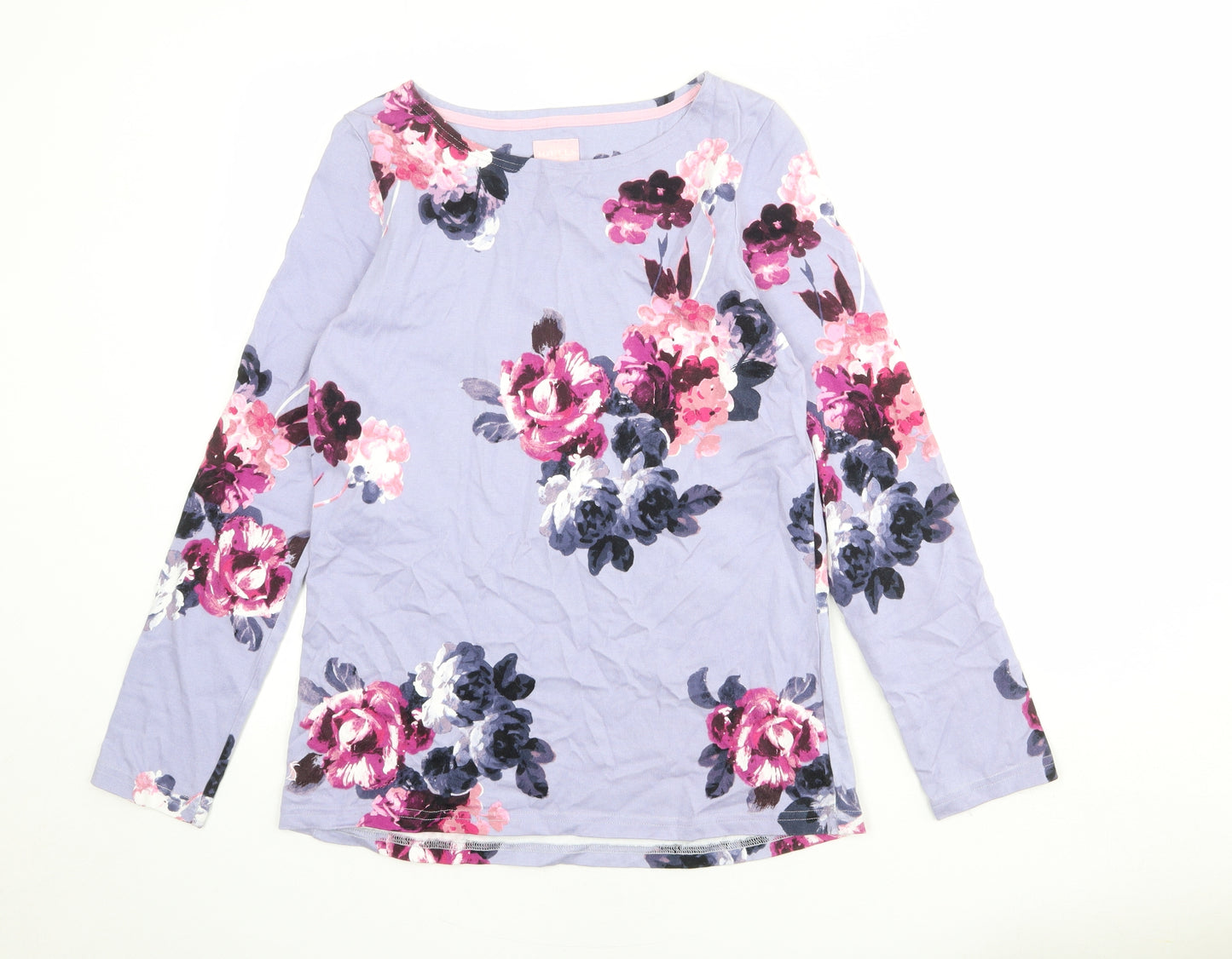 Joules Womens Blue Floral 100% Cotton Basic T-Shirt Size 12 Boat Neck