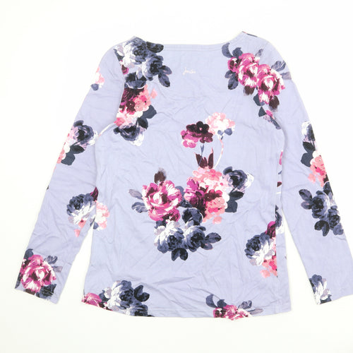 Joules Womens Blue Floral 100% Cotton Basic T-Shirt Size 12 Boat Neck