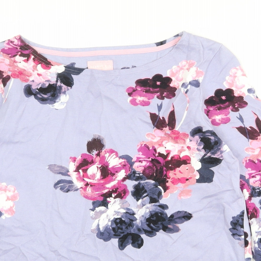 Joules Womens Blue Floral 100% Cotton Basic T-Shirt Size 12 Boat Neck