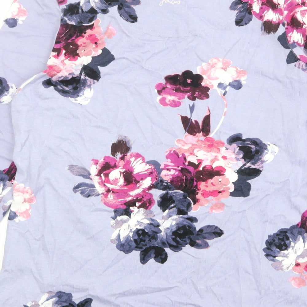 Joules Womens Blue Floral 100% Cotton Basic T-Shirt Size 12 Boat Neck