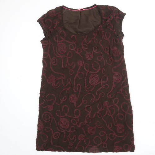 White Stuff Womens Brown Geometric Viscose Shift Size 12 Scoop Neck Pullover - Embellished