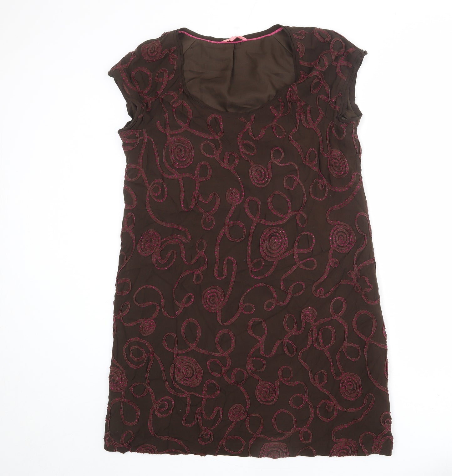 White Stuff Womens Brown Geometric Viscose Shift Size 12 Scoop Neck Pullover - Embellished