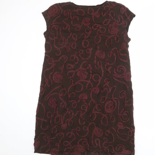 White Stuff Womens Brown Geometric Viscose Shift Size 12 Scoop Neck Pullover - Embellished