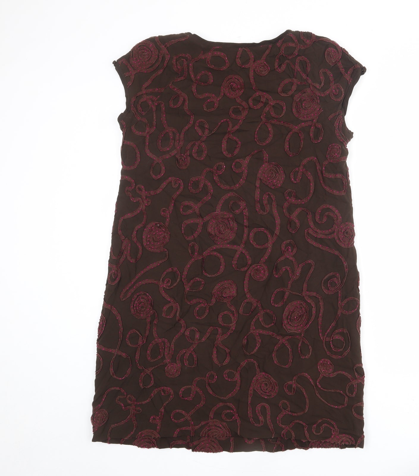 White Stuff Womens Brown Geometric Viscose Shift Size 12 Scoop Neck Pullover - Embellished